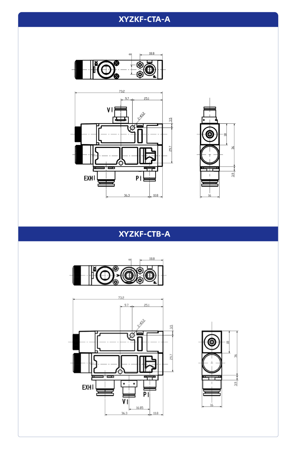 單片式真空發(fā)生器CTA(B)-A結(jié)構尺寸